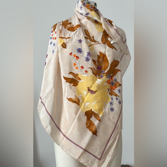 Dior Accessories - VNTG 60s/70s Christian Dior Silk Floral Scarf w Ecru Backround made in Italy